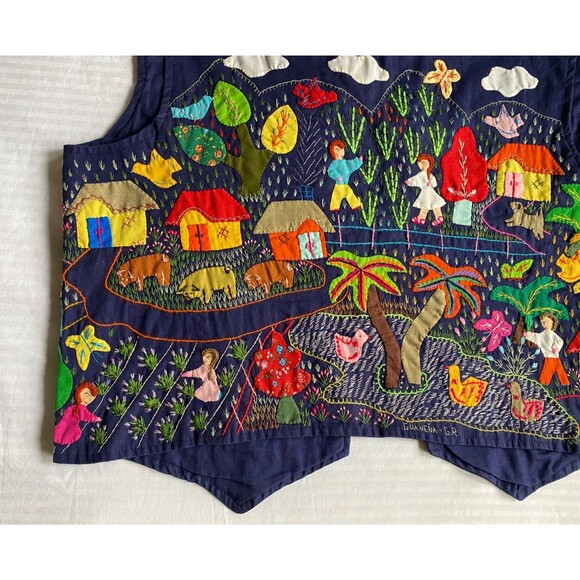 Colombian CUYAMUNA Vintage Handmade Boho Appliqué Embroidered Vest Folk Hippie - Picture 11 of 11